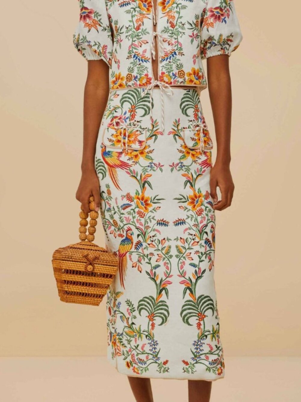 Farm Rio Top & Skirt Set - Size Small - Off-white delicate forest midi skirt - Picture 4 of 9